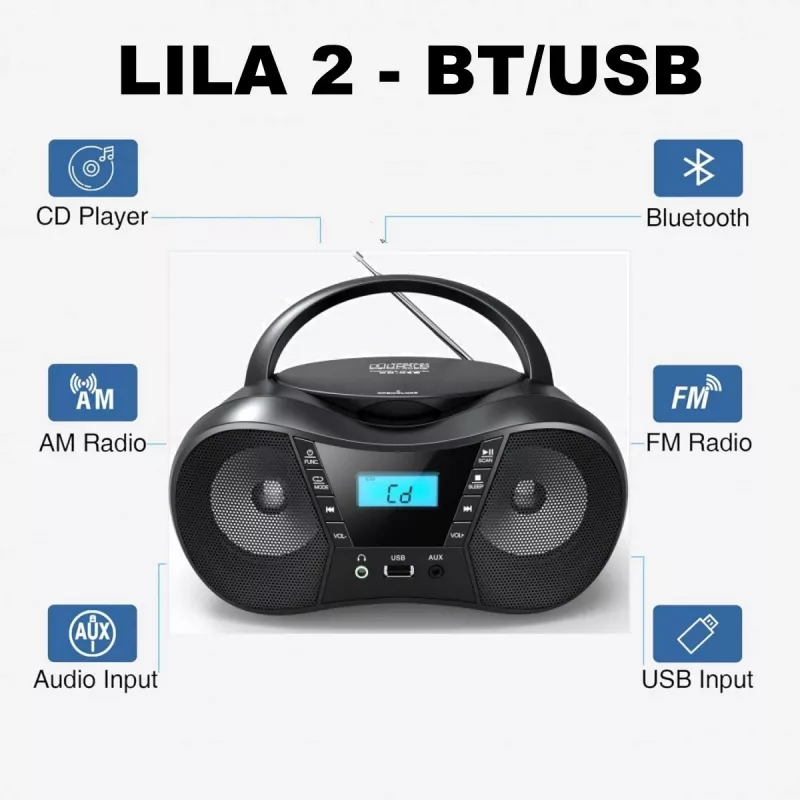 Raadiomängija CD LILA2 USB/BT must