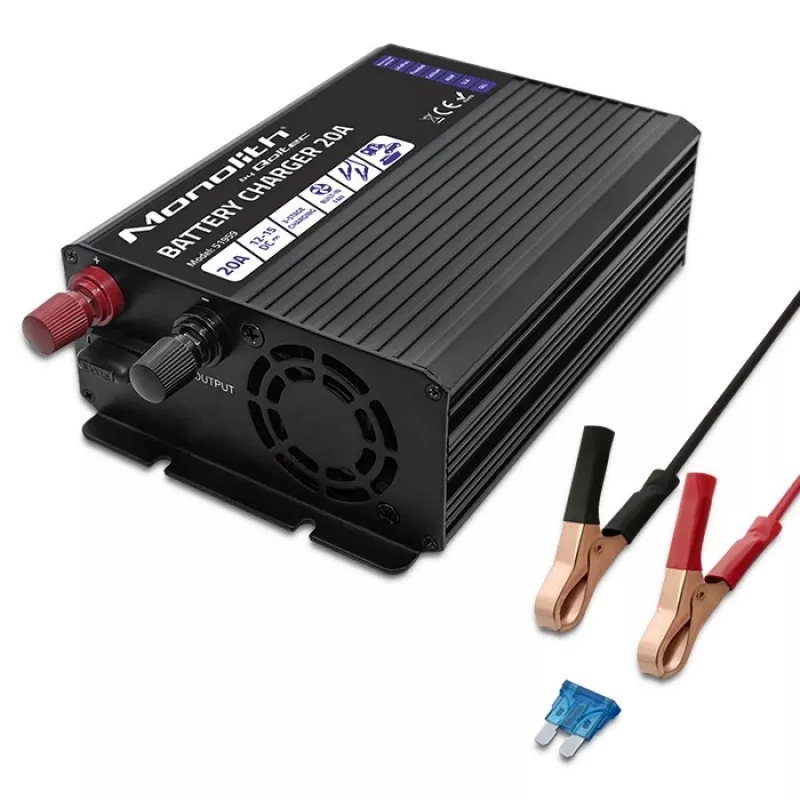 Laadija QOLTEC Monolith 20A 12V LiFePO4, AGM, GEL, SLA akudele