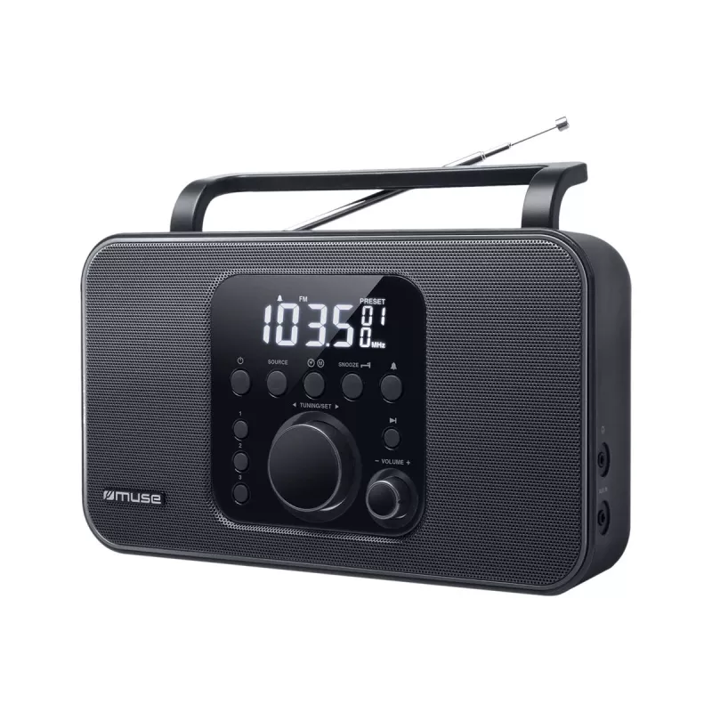 Kaasaskantav raadio Muse M-091 R — FM/AM, LCD-ekraan, toide vahelduvvoolust või AA/D patareidest, pöörlev helitugevus, 1,1 kg, must