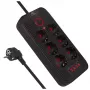 Pistikupesadega pikendusjuhe MACLEAN MCE389 B — 6 pistikupesa, 4×USB-A + 1×USB-C, 110–240V, 2,1A, 2500W, 1,5 m kaabel, must