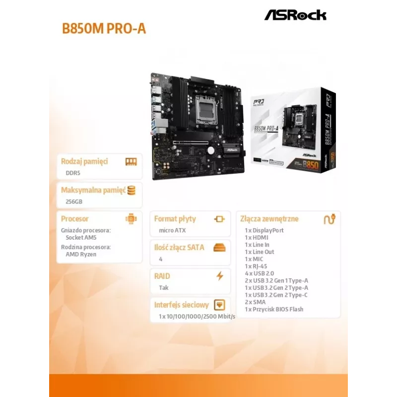 ASRock B850M Pro-A AM5 Micro-ATX emaplaat