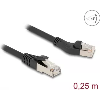 Võrgukaabel DeLOCK RJ45 Cat.8.1 45° vasakule nurga all 0,25 m must