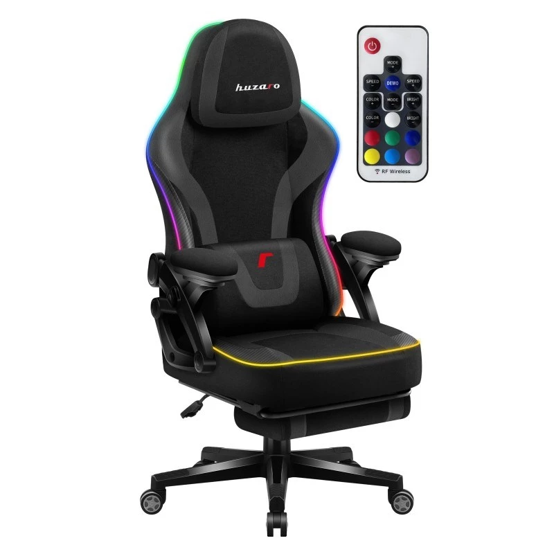 Mängutool huzaro HZ-FORCE 4.6 RGB Must Mesh — ergonoomiline, kõrgusreguleeritav, RGB-valgustus, riidest iste, max 130 kg