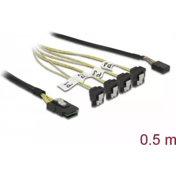 Mini SAS SFF-8087 kuni 4x SATA 7 kontaktiga nurgeline kaabel 0,5m DeLOCK 85683