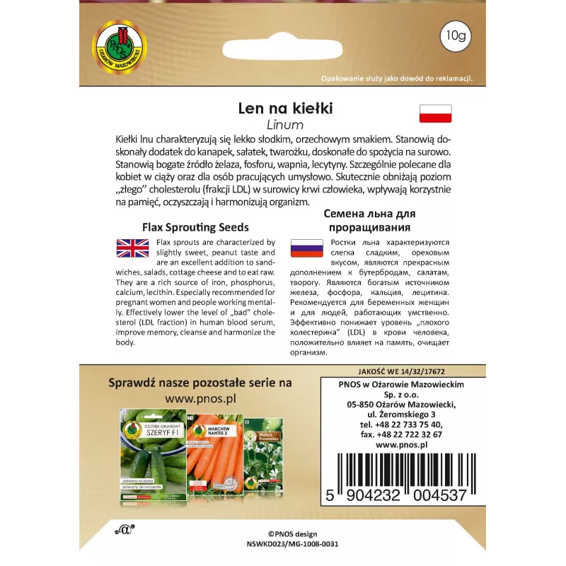 Apte linaseemned idandamiseks (Len) 10 g — söödavad linaseemned idandamiseks pähklise maitsega