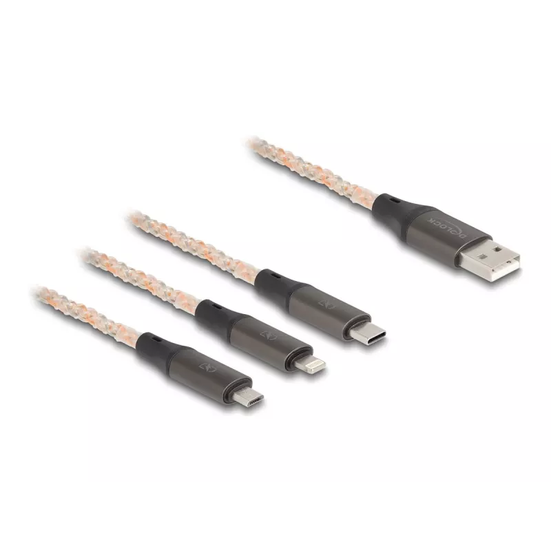 DeLOCK USB-kaabel 1,2 m USB 2.0 USB A USB C/Micro-USB B/Lightning läbipaistev
