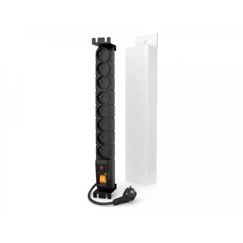 HSK Data ACAR S8 FA 19-tolline rack-pistikupesade kaitse, 8x 230V, 3m, must