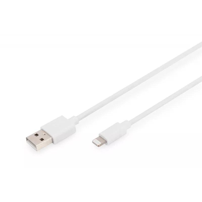 DIGITUS - Lightning-kaabel - Lightning (M) USB (M) - 1,0 m - topeltisolatsioon - valge - vormitud - Apple iPad/iPhone/iPod (Lightning) jaoks (DB-600106-010-W)