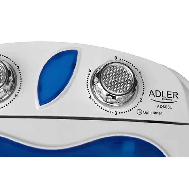 Adler | AD 8051 | Pesumasin | Energiatõhususe klass | Pealtlaadimine | Pesukogus 3 kg | Pöörlemiskiirus määramata | Sügavus 37 cm | Laius 38 cm | Valge/sinine