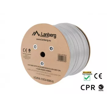 Võrgukaabel LANBERG LCUF6L-11CU-0305-S U/FTP Cat6a rullil, 305 m, 23 AWG, 500 MHz, hall