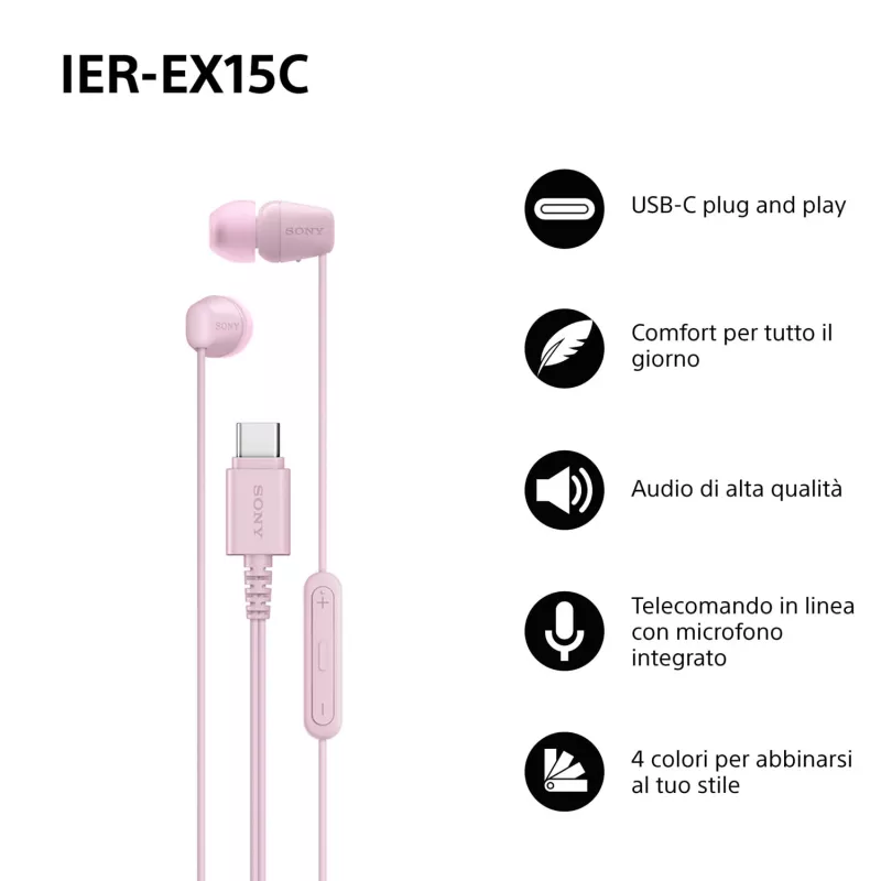 Sony IER-EX15C kõrvasisesed peakomplekti juhtmega kõned/muusika USB USB-C roosa