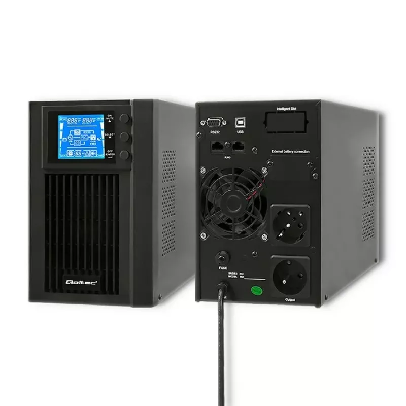 Qoltec 53042 katkematu toiteallikas (UPS) topeltmuundusega (Online) 1 kVA 800 W 2 vahelduvvoolu pistikupesa