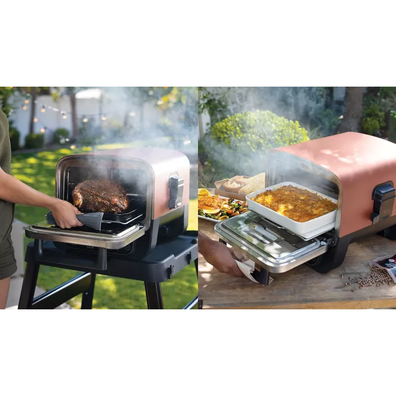 Ninja OO101EU välisgrill/barbeküü Elektriline + Söegrill Must, Punane, Hõbedane 2400 W