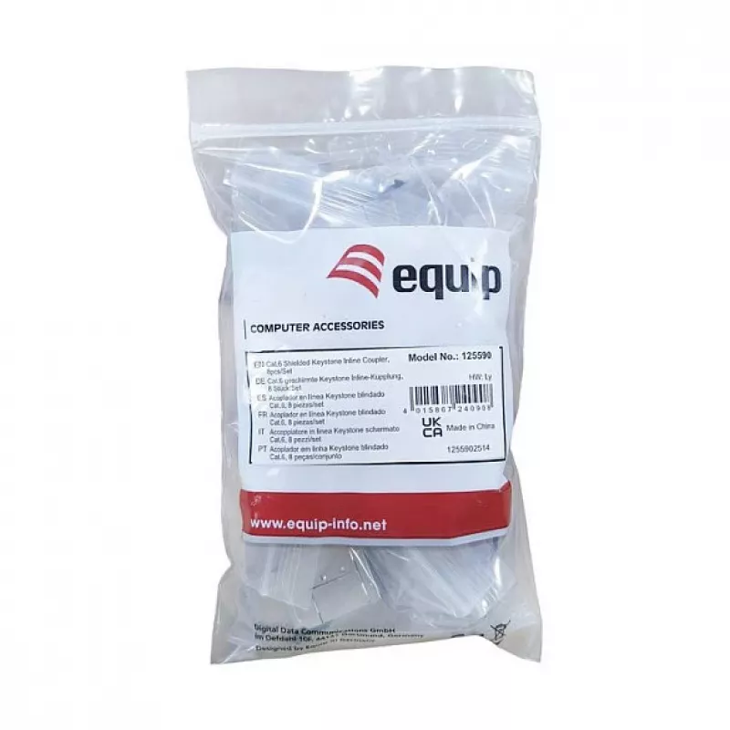 Varjestatud Cat6 Keystone Inline Coupler 8 tk komplekt, EQUIP — lame ehitus, RJ-45, 17×35,5×24,4 mm, hõbedane