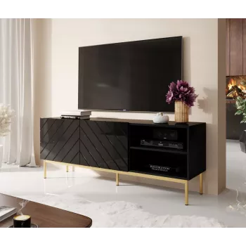 ABETO RTV-kapp peal kuldne terasraam 150x42x60 must/läikiv must