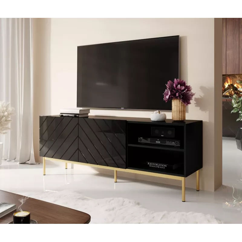 ABETO RTV-kapp peal kuldne terasraam 150x42x60 must/läikiv must