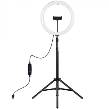 LED-ringsvalgus 30 cm statiiviga kuni 1,65 m ja telefonihoidikuga, USB