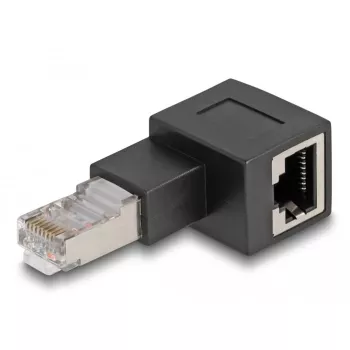 DeLOCK RJ45-pistik RJ45-pesasse adapter Cat.6A 90° vasakule suunatud must