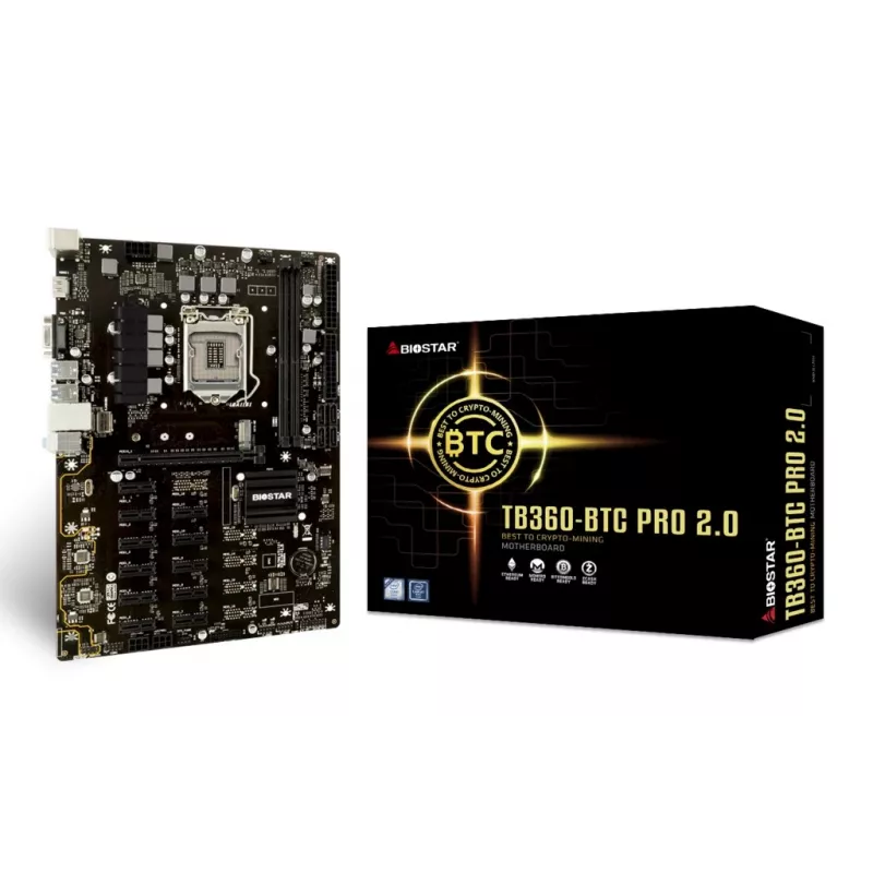 Emaplaat BIOSTAR TB360-BTC PRO 2.0 ATX Intel B360, LGA 1151, 2x DIMM DDR4 kuni 32GB, 11x PCIe x1 + 1x PCIe x16, M.2, SATA III, USB-A