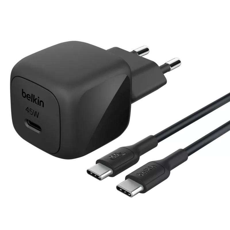 USB-C laadija Belkin BOOSTCHARGE 45W PD PPS – kompaktne 45W USB-C PD PPS toiteadapter