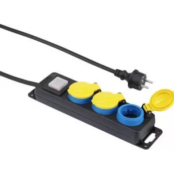 Pikendusjuhe Renkforce 350E-CMB — 3 pistikupesaga ja individuaalse lülitiga, must/kollane/sinine