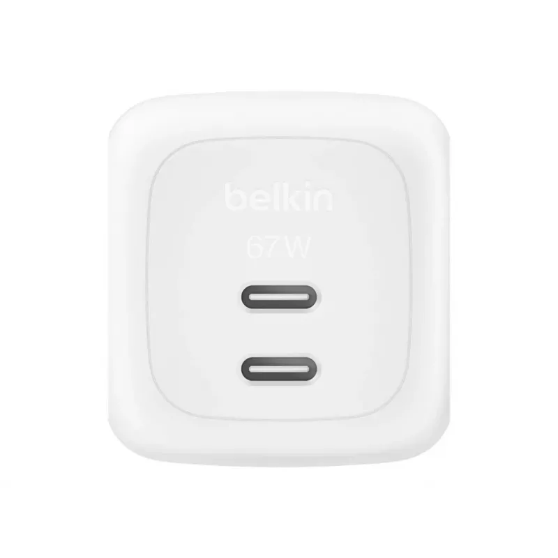 Sisene vahelduvvoolu kiirlaadija Belkin WCH020KQ2MWH-B6 — 2x USB‑C, 2 m sisseehitatud kaabel, valge