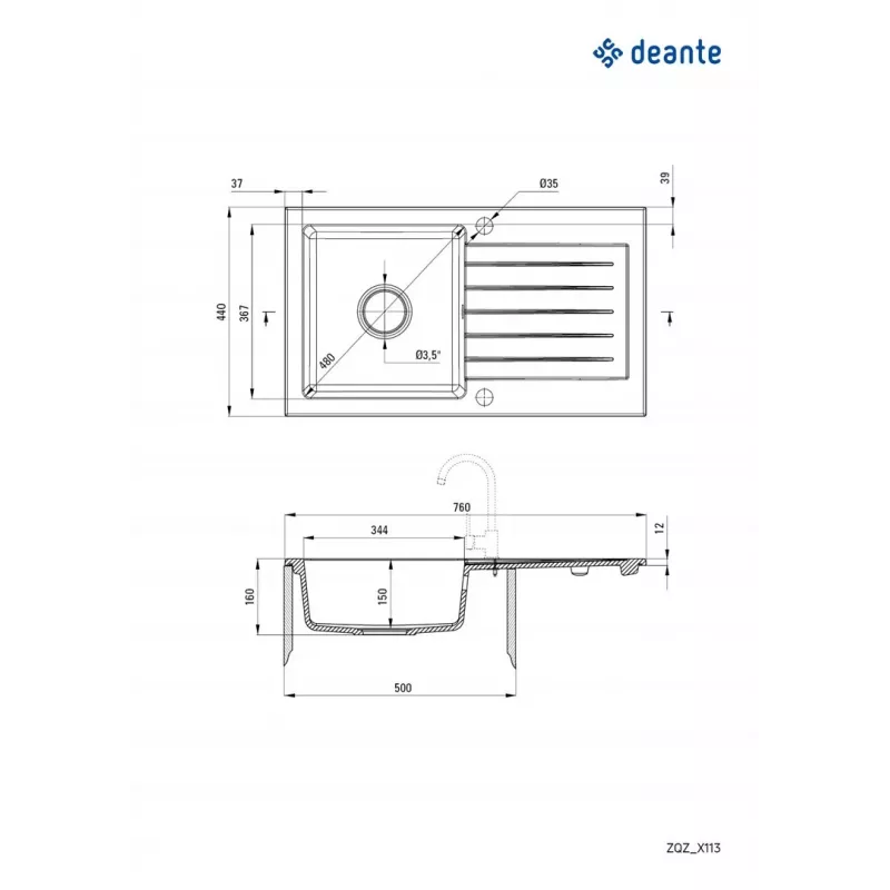 1-BOWL GRANITE SINK WITH DRAINER DEANTE Must ZORBA