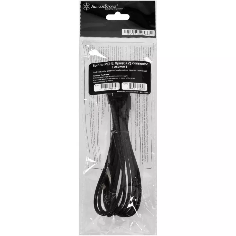 SilverStone SST-PP07-PCIB pikenduskaabel 8-kontaktiline PCIe – 6+2-kontaktiline PCIe, 25 cm, must
