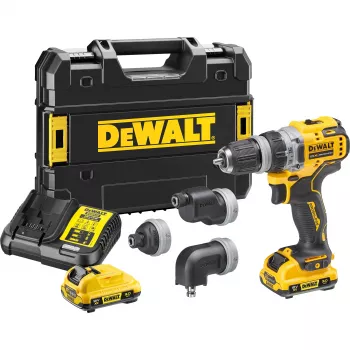 Püstolkäepidemega puur DeWALT DCD703L2T-QW — 12 V, 3,0 Ah x2, 1500 p/min, 10 mm kiirkinnituspadrun, 25,5 N·m, 0,9 kg