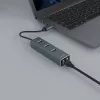 SAVIO USB-A jaotur RJ-45 Gigabit Ethernetiga AK-57 — 3× USB-A + RJ-45, USB 3.2 Gen 1 Micro‑B host, 5 Gbit/s, 4 porti, hall
