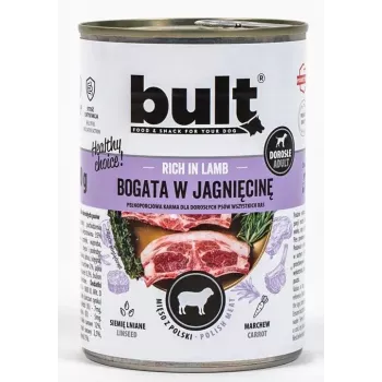 Märg koeratoit BULT Rikas lambalihaga 800 g — täisväärtuslik täiskasvanud koera konserv, 12% valku, 7,5% rasva, 75% niiskust