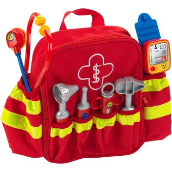 Theo Klein 4314 Emergency Rescue Backpack I with Stethoscope, Syringe and Much More I Electronic Blood Pressure Monitor with Sound I Toy for Children