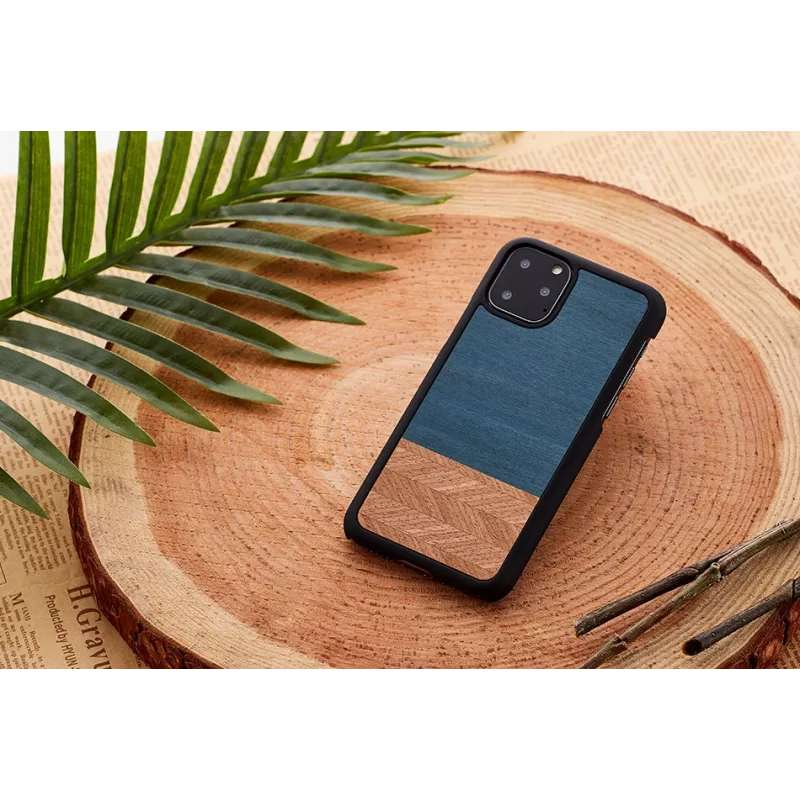 Telefoniümbris mehele ja puidust iPhone 11 Pro Max jaoks — teksamust kaitsev kate