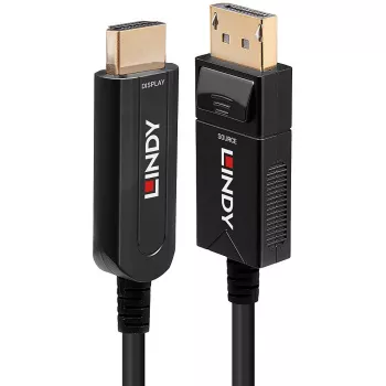 Lindy 10 m fiiberoptiline hübriidkaabel DisplayPort 1.2 – HDMI 18G