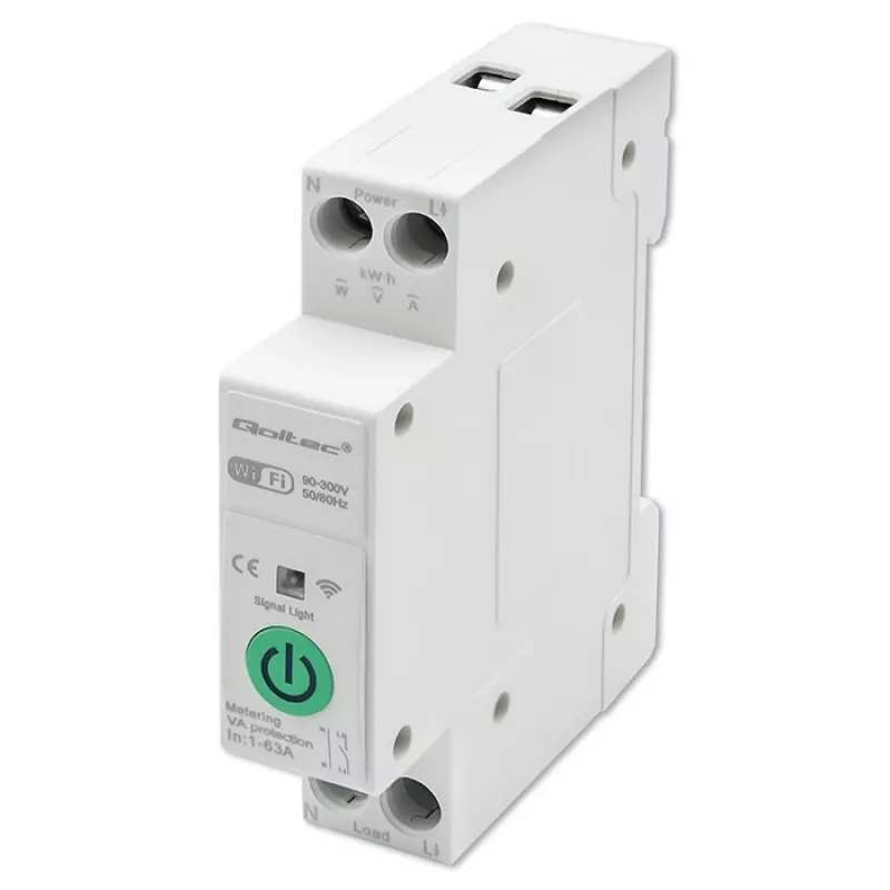 DIN-liistule paigaldatav WiFi-relee QOLTEC 50881 — võrgu lülitusrelee 63A elektripaigaldistele