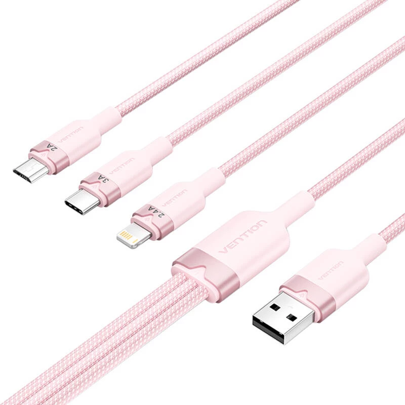 USB 2.0 A – 3-ühes 3A kaabel Vention CTPPG 1.5M roosa