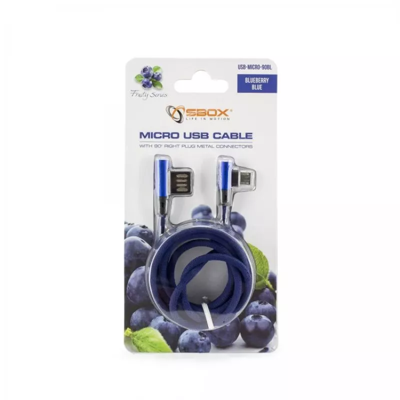 Sbox USB->Micro USB 90 M/M 1.5m USB-MICRO-90BL mustikassinine
