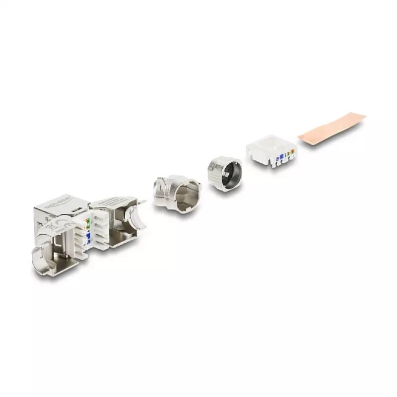 DELOCK Keystone-moodul RJ45 pesa LSA-le Cat.6A tööriistavaba 45° nurgaga varjestatud metallist riiviga