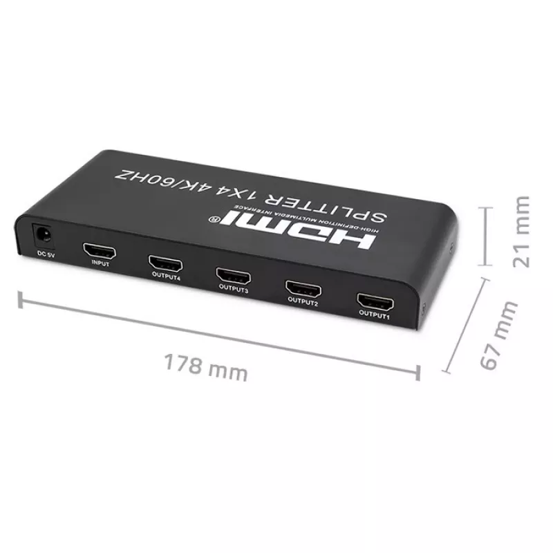 Qoltec 51799 Aktiivne HDMI jaotur 4 x HDMI 4K x 2K | 6Gb/s | 60Hz