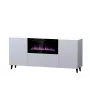 Sahtlitega kapp elektrikaminaga Cama Meble PAFOS, 180x42x82 cm, valge matt, 1400–1600 W, käepidemeteta, 3 ust, 2 riiulit