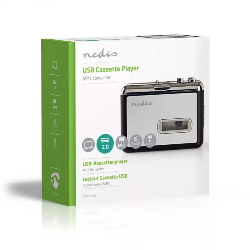 kassetikonverter Nedis ACGRU100GY USB / 3,5 mm USB-/akutoitega Hall