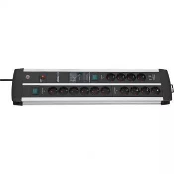 Premium-Protect-Line Steckdosenleiste 14-fach Duo (schwarz/silber, 3 Meter, 120.000A Überspannungsschutz, 2x USB)