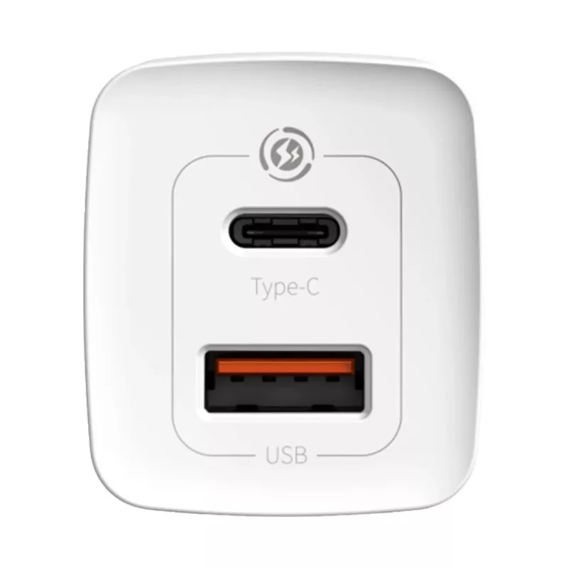 Laadija Baseus CCGAN2L-B02 siseruumides kasutatav vahelduvvoolu kiirlaadija 20V 1xUSB 1xUSB-C valge