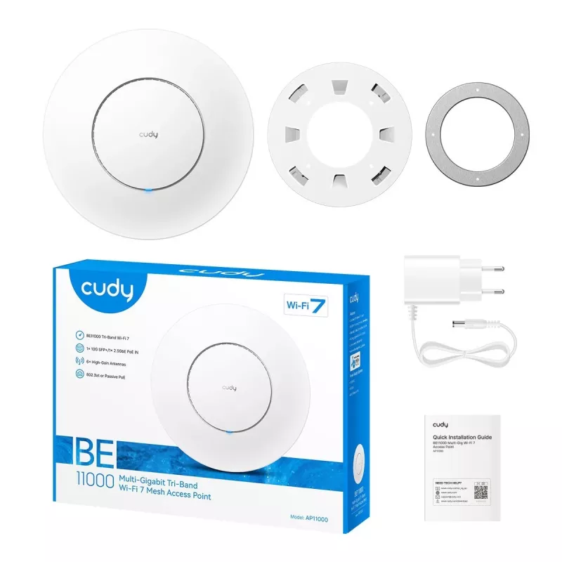Juhtmevaba pöörduspunkt Cudy AP11000 — kolmeribaline Wi‑Fi 6 (2,4/5/6 GHz), 5760 Mbit/s, MU‑MIMO, lae-/seinale kinnitatav
