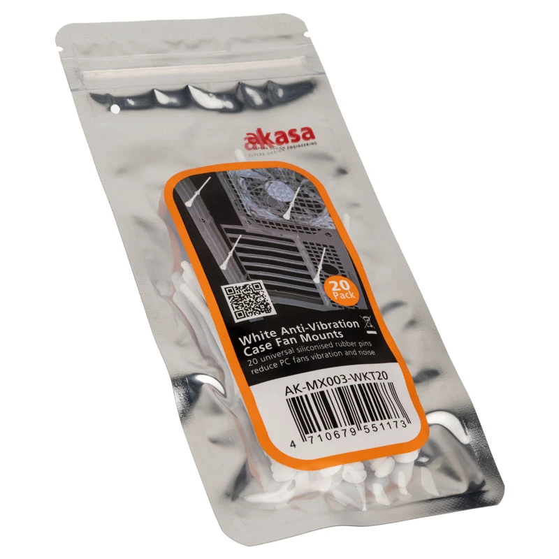 Akasa AK-MX003-WKT20 vibratsioonivastased arvutiventilaatori kinnitused, valge, 20 tk