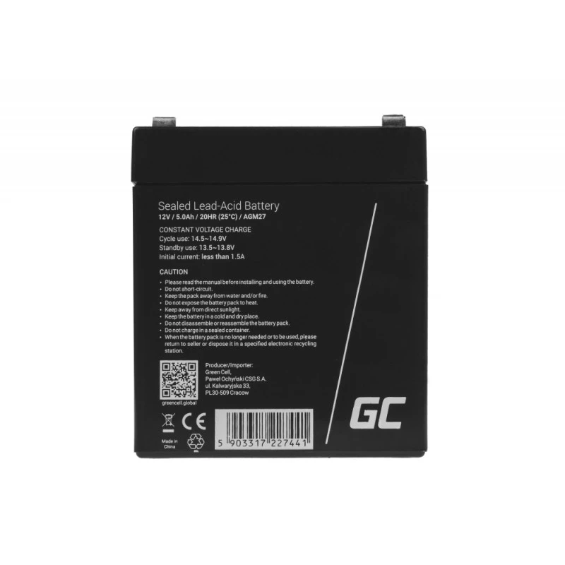 roheline Cell AGM27 UPS aku Suletud pliiaku (VRLA) 12 V 5 Ah