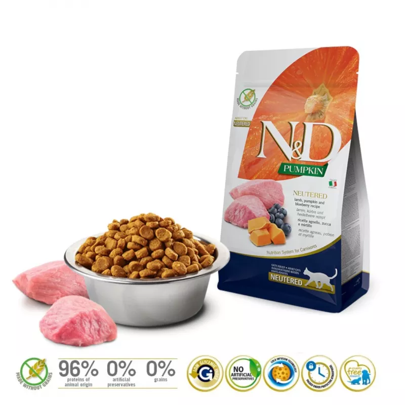 Kuiv kassitoit - FARMINA N&D CAT PUMPKIN LAMB&BLUEBERRY ADULT 300g