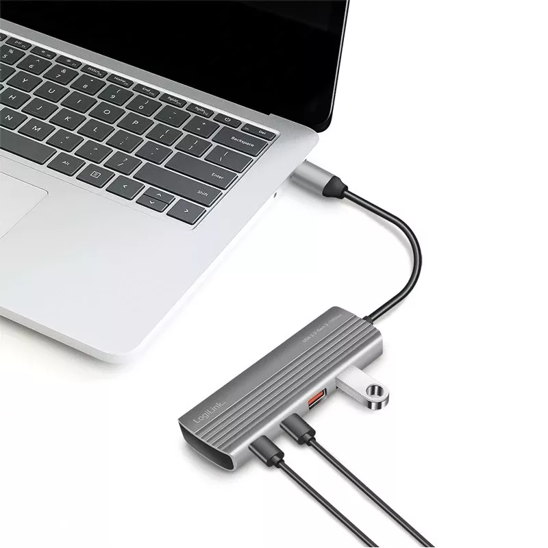 LogiLink USB 3.2 Gen2 jaotur 7+1 pordiga 2x USB-A 5x USB-C PD 100W alumiinium