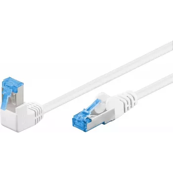 Goobay CAT 6A patch-kaabel 1x 90° nurgaga, S/FTP (PiMF), valge, 0,25 m - riivi sakk üleval, LSZH halogeenivaba, vask (51562)