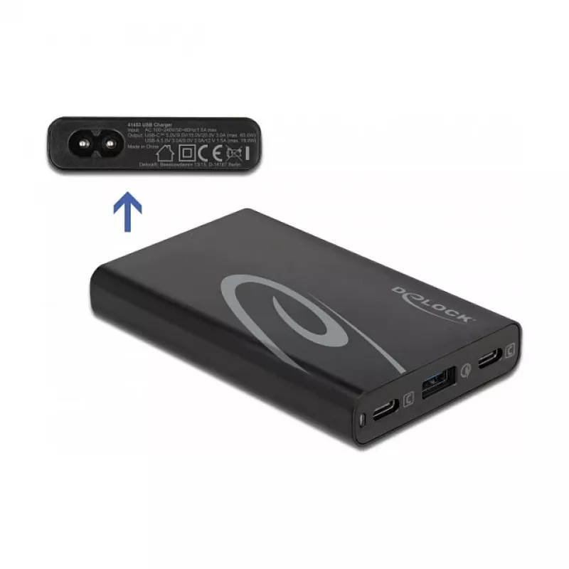 DeLOCK USB-laadija 2 x USB USB-C PD 3.0 + 1 x USB Type-A, 60 W
